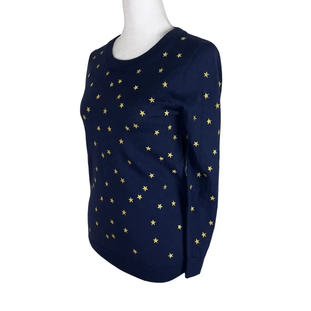 J. Crew Tippi Merino Wool Embroidered Classic Sweater Preppy Heritage Size XS